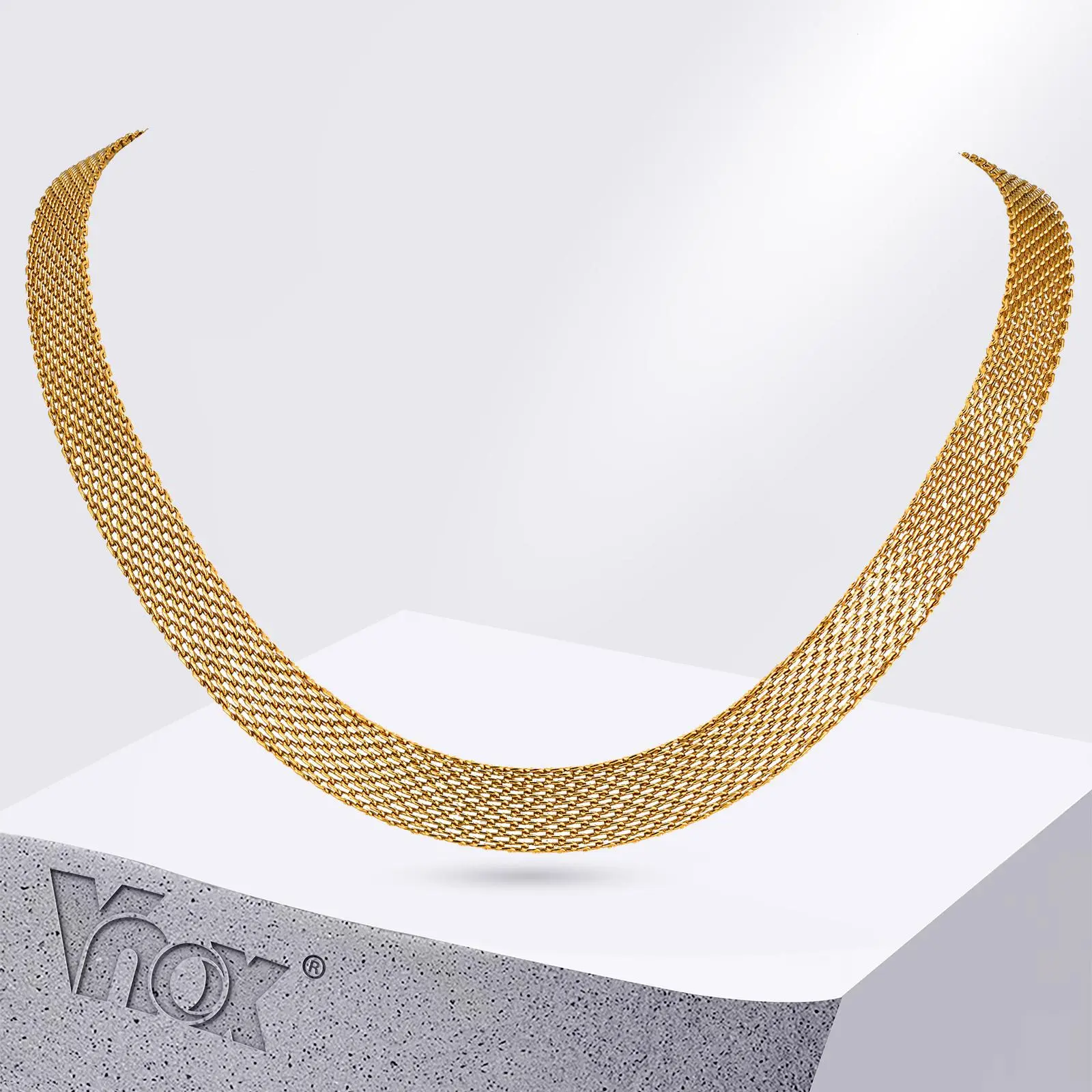 Vnox Chic Womens Mesh Band Chokers Necklaces,8.2mm Width Braided Stainless Steel Link Chain Collar Jewelry