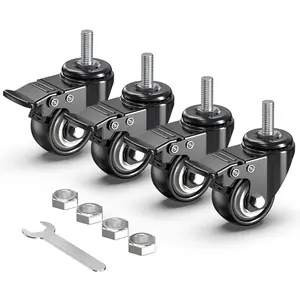 Stem Caster Wheels 2 inch Total Locking Casters Set of 4, Threaded Stem 3/8" -16 x 1 (Diameter 3/8", Length 1") Swivel Heavy Duty Castors Black