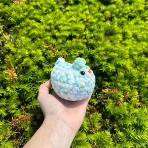 Hand crocheted sage blossom chicken