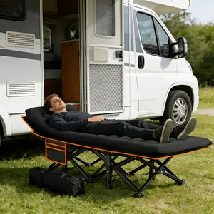 75 Inch Heavy-duty Queen Size Folding Bed, Multi Leg Design for Stable Support, Capable Of Bearing 120/430/530/630 Pounds, Portable Camping Bed with Side Pockets And Mattress, Winter Camping Equipment, Space Saving Folding Bed, Camping Folding Bed