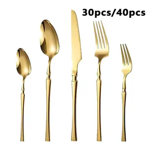 30/40 Pieces Stainless Steel Elegant Cutlery Set, Silverware Set Includes Forks Knives Spoons Service For 6-8 ,Flatware Set Suitable  Home Kitchen Restaurant Hotel,Dishwasher Safe Eating Utensils Set