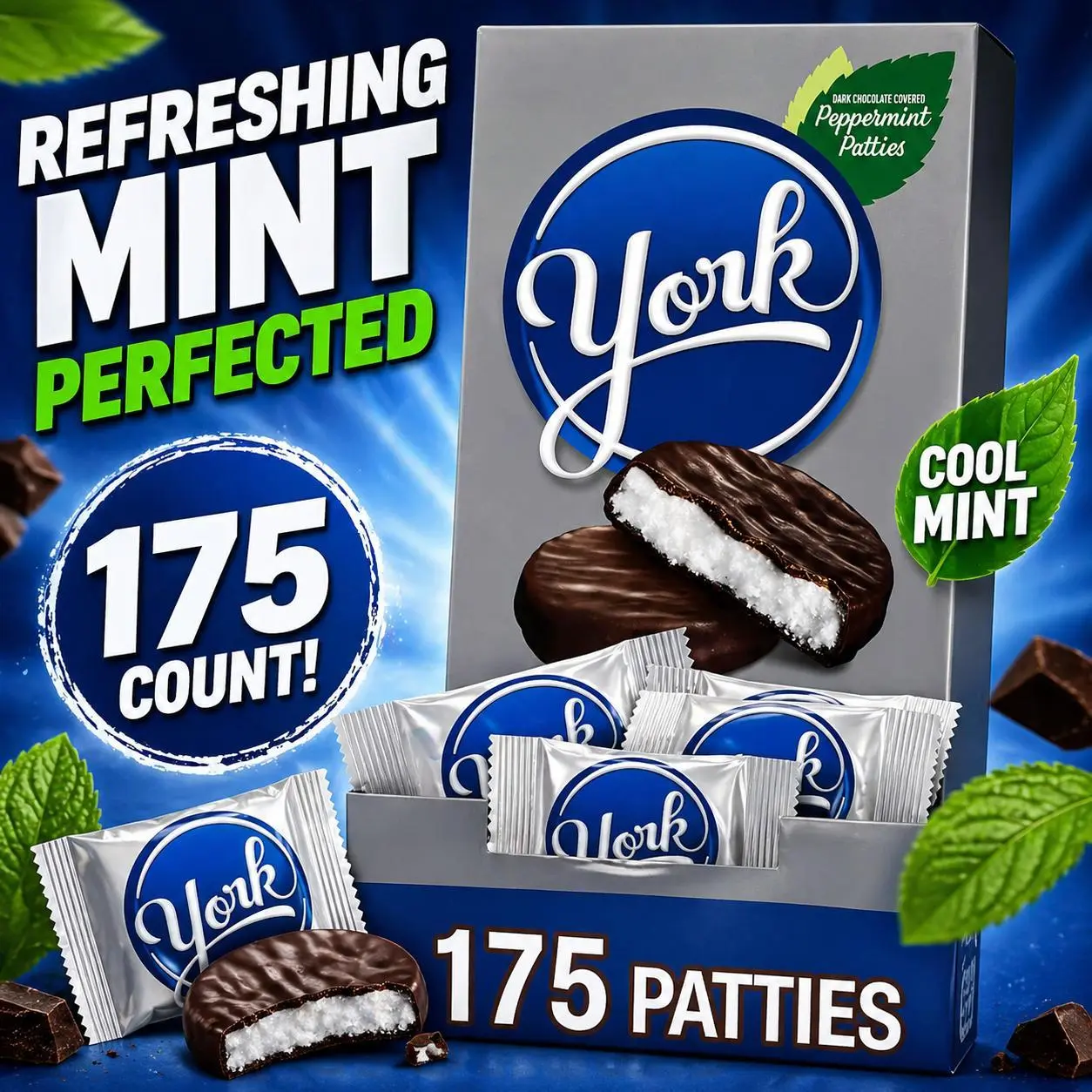 York Peppermint Patties 175 Count Changemaker  Dark Chocolate & Peppermint Candy | Individually Wrapped Bulk Treats for Offices & Parties