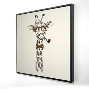 212 MAIN 24x24 in. Artistic Whimsical Vibrant Giraffe with Pipe Wall Art - Animal Theme Home Decor for Bedroom, Home Supplies Wall Artwork