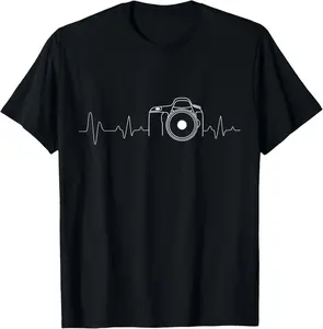 100% Cotton Photographer T-Shirt Gift Idea HeartBeat Photography Camera T-Shirt