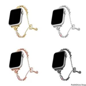 Knot Design Pink Rhinestone Metal Watch Band, Stylish Strap Compatible With Apple Watch Series 10, Elegant Shiny Appearance For Women's Daily Wear