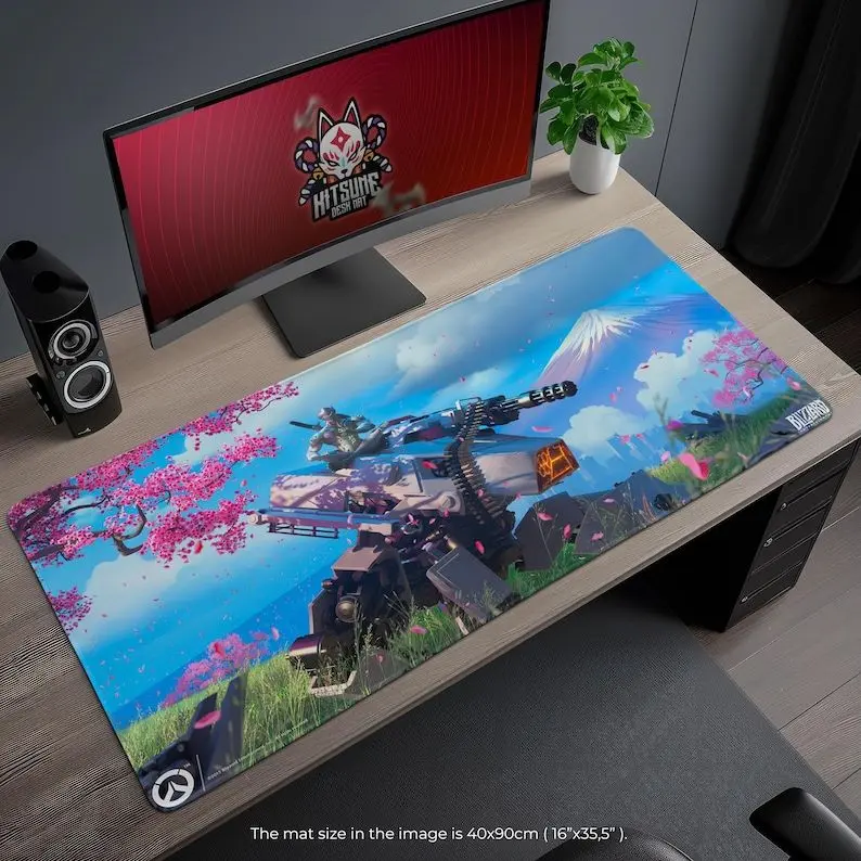 Overwatch Bastion Mouse Pad, Sakura Landscape Gaming Desk Mat, FPS Fan Gift, Heroic Art Desk Pad, Large Desk Setup