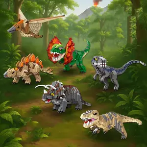 1000+pcs Large Dinosaur Building Set, Creative Building Block, Includes Tyrannosaurus Rex, Triceratops, Velociraptor, Pterodactyl, Jurassic Theme Model Kit