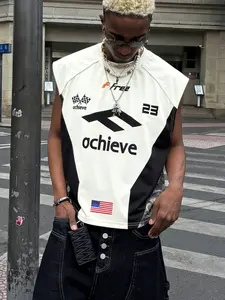 Men's Fashionable Sleeveless Tank Top, Cropped Fit, Loose Pullover, Camouflage Racing Pattern, 90s Retro Streetwear, Vintage, Punk, Y2K