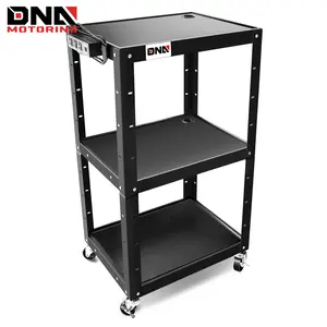 3-layer Utility Steel AV Cart with Wheels Power Strip, 42" Height Adjustable Rolling Projector Cart