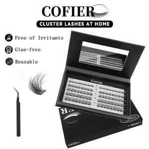 COFIER Glue-Free DIY Lash Kit 80/100 Pcs Self-Adhesive Individual Lashes with Tweezers FDA Qualified Reusable for Beginners Friendly Makeup