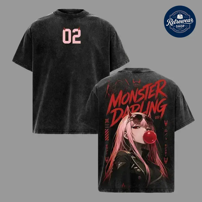 Zero Two Darling in the Franxx Oversized Vintage Men's Heavy Cotton Y2K Anime Manga Tee Hip Hop Streetwear Unisex Crewneck Short Sleeve Retro Top Ultimate Otaku Gift For All Japanese Animation Fans,unisex top tee,Vintage Acid Washed Graphic T-Shirt