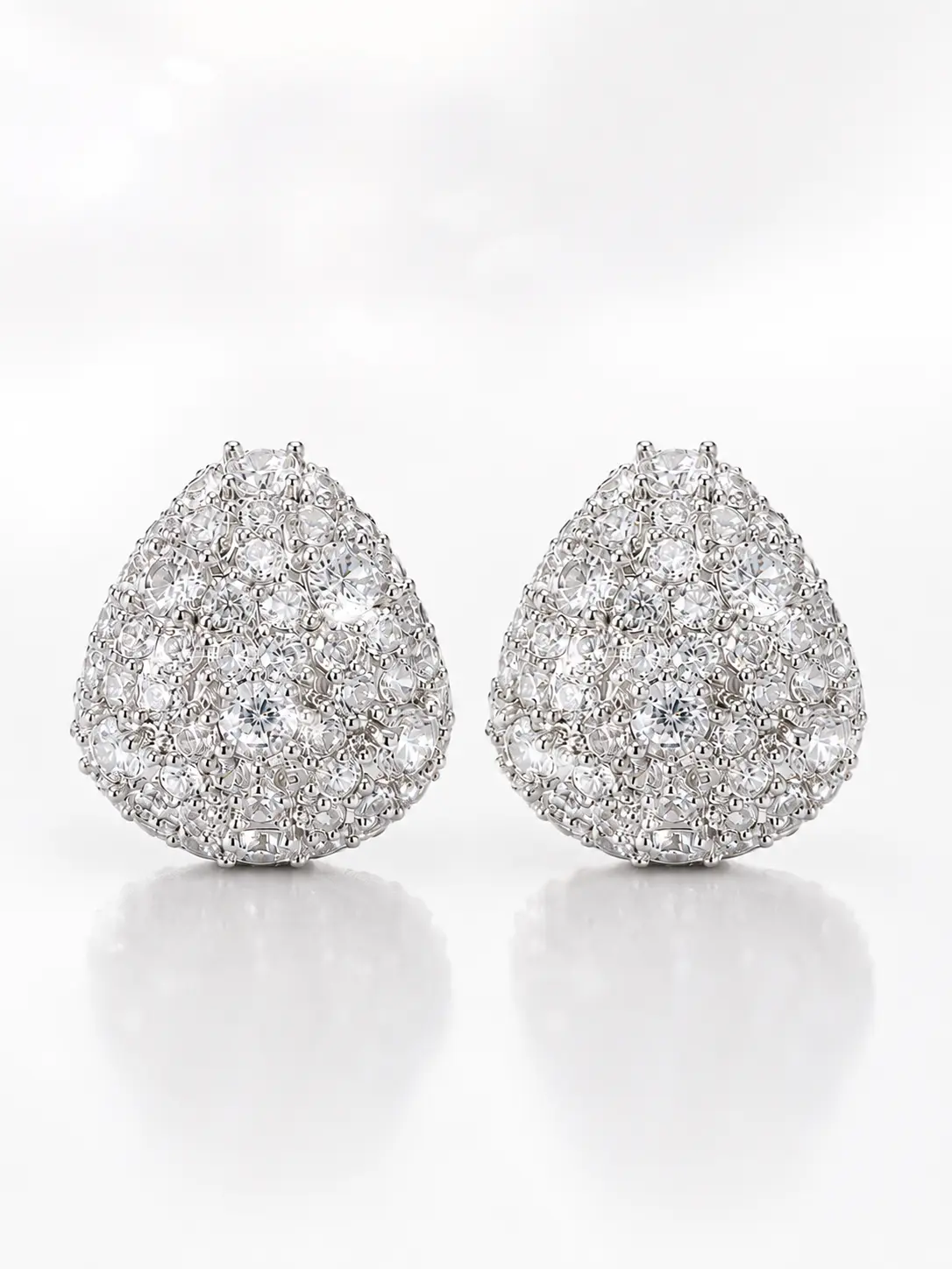 Women's Lightweight Alloy Sparkling Silver Pavé Rhinestone Teardrop Drop Earrings - Small Size, Bright Elegant Shine, Easy to Wear Crystal Studs for Adults' Daily Wear, Gifting, Choking Hazard Small Parts, Bling Effect