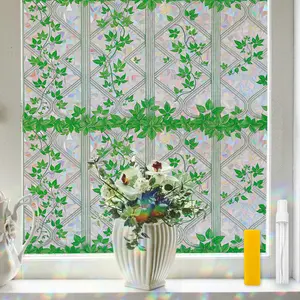 17.5 * 78.74in) large-sized window privacy film, rainbow design, non adhesive, reusable, decorative, indoor and outdoor, rainbow vine, used for door and window glass decoration, 3D rainbow film with tools