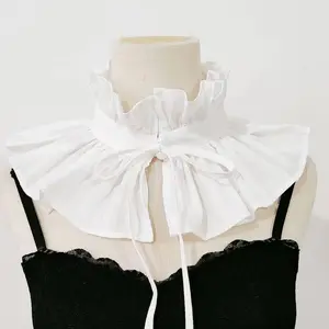 Women’s French Court Style Ruffle Bow Fake Collar, Vintage High Neck Tie Design Scarf Collar, Elegant Detachable Accessory for All Seasons Daily & Formal Wear