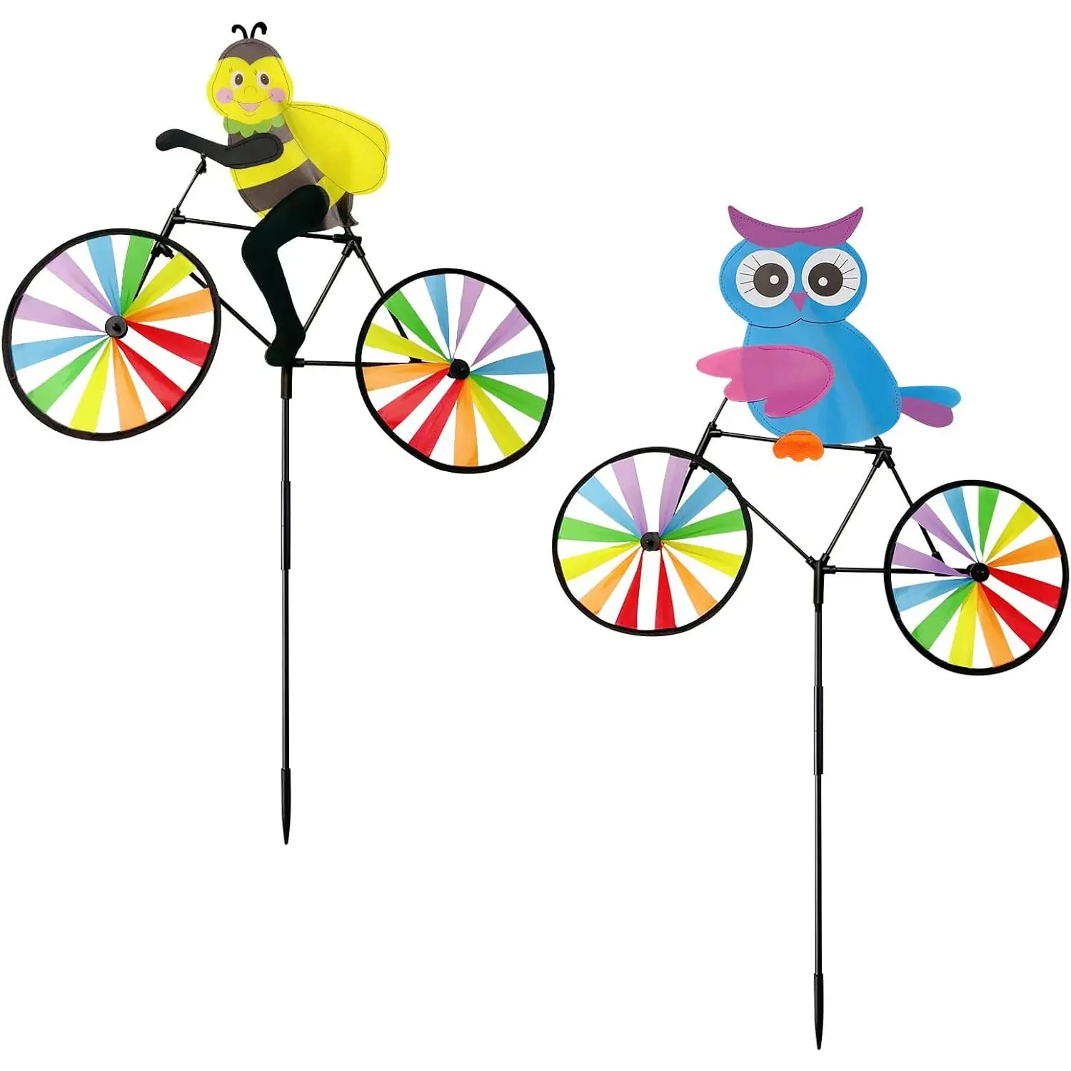 2 Pack 20 Inches   Spinners Decoration, Colorful Owl and Bee Pinwheels with Stakes, Windmill Wind Spinner for Yard Garden Lawn, Large  Pin Wheels Outdoor Decor Gifts for