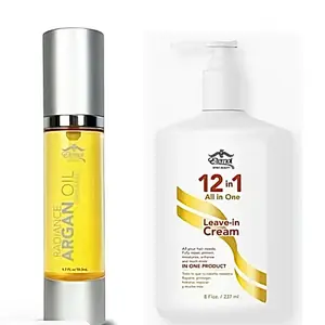 Radiance Argan Oil & 12 In 1 Leave-in Cream Hair Combo for All Hair Needs Moisturize Repair and Shine