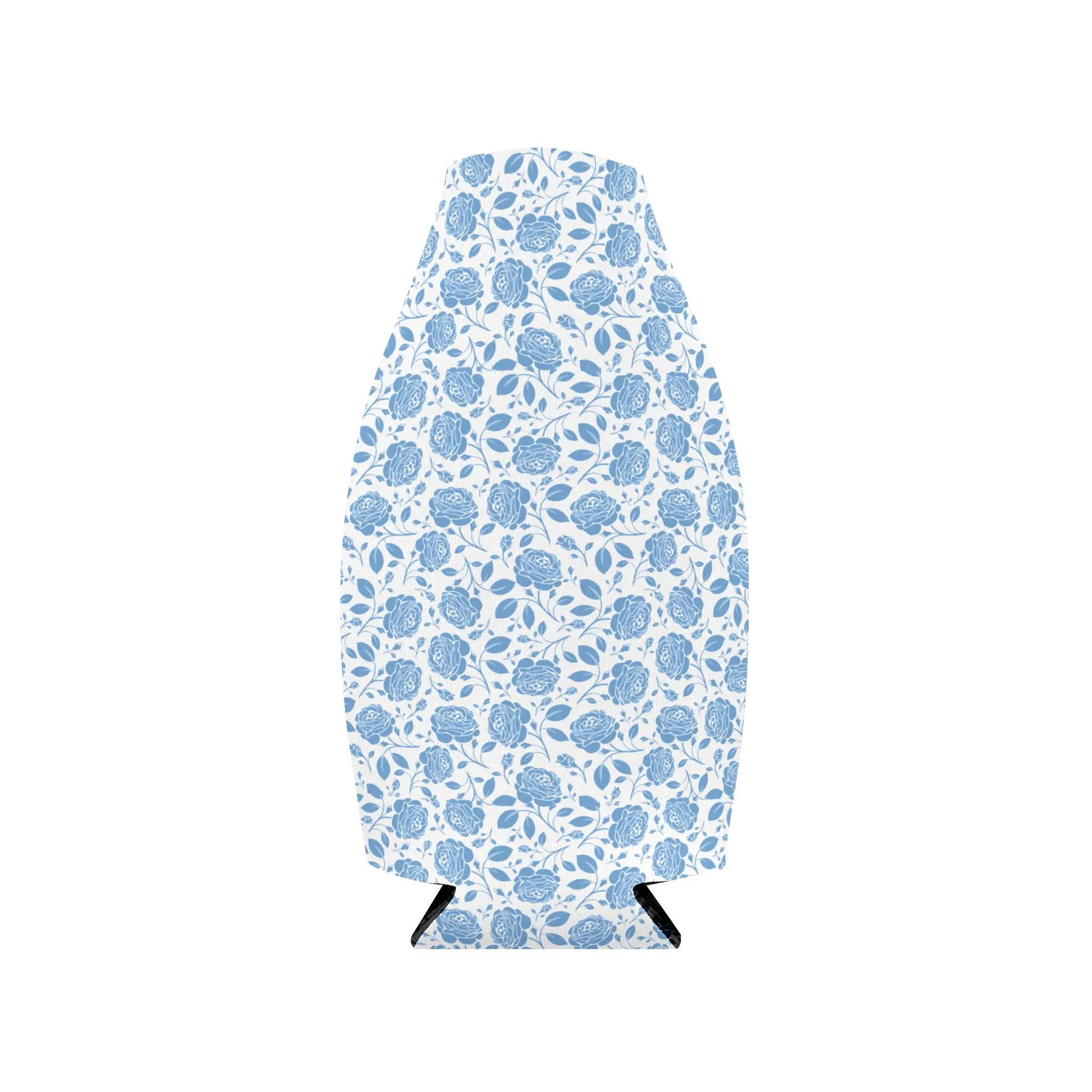 Blue White Toile Floral Zip-Up Bottle Cooler Sleeve, Insulated Bottle Sleeve