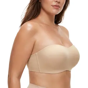 LUCKMEEY Womens Strapless Bras Push Up Bandeau Bra Non Slip Wireless Supportive Padded Bras Seamless Comfortable C-DD Cup