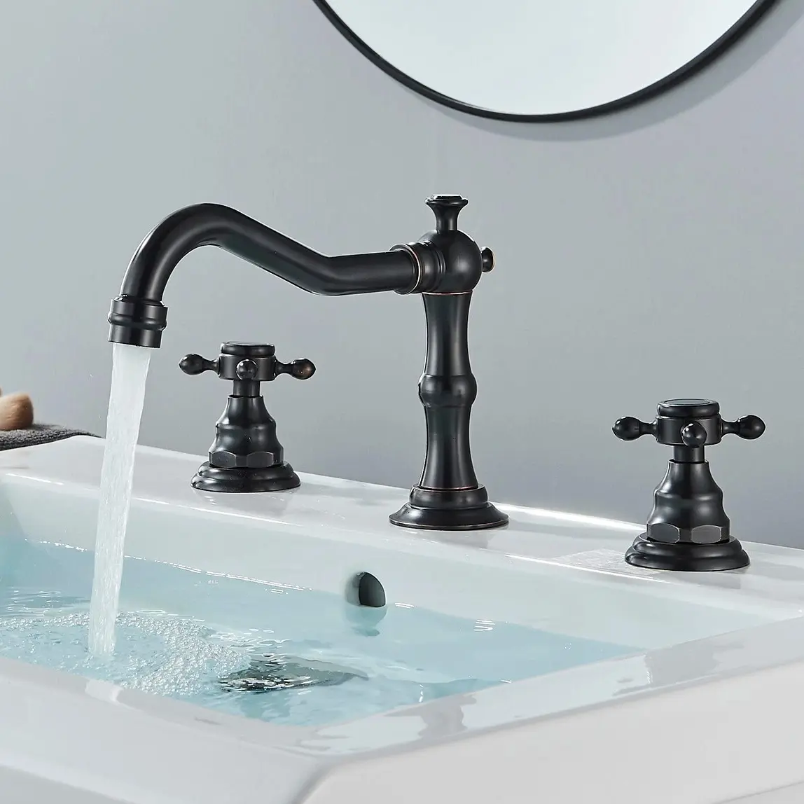 Two Handles Three Holes Bathroom Sink Faucet 8 inch Widespread Bathroom Sink Faucet Oil Rubbed Bronze Basin Tap Mixer Supply Hose Included Matching  Pop Up Drain
