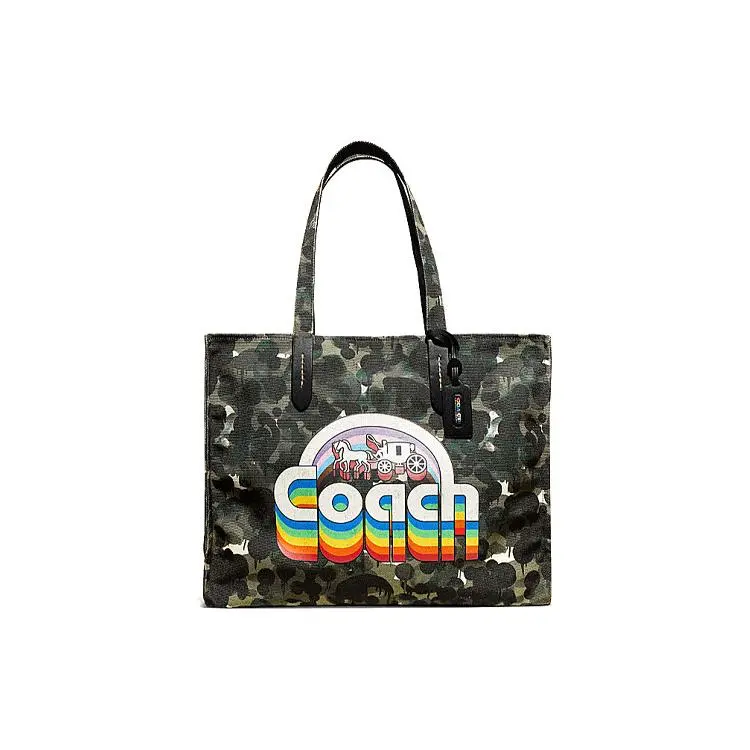 COACH Pride Large Camo-Print Rainbow Tote Bag for Women – Black Fabric Handbag