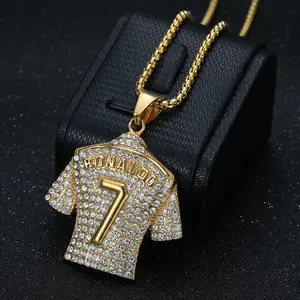 Necklace Ronaldo CR7 Jersey Full Zircon Pendant Chain Necklace For Men Boy Soccer Fans Hip Hop Jewelry for Boyfriend