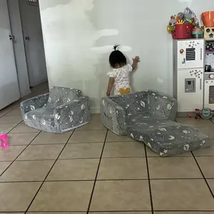 Kids Couch, 2-in-1 Toddler Chair Comfy 2-6 Years Old, Convertible Kids Chair, Toddler Couch Sofa, Kid Sofa to Lounge Bed for Boys and Girls Gifts, Kids Recliner, Grey