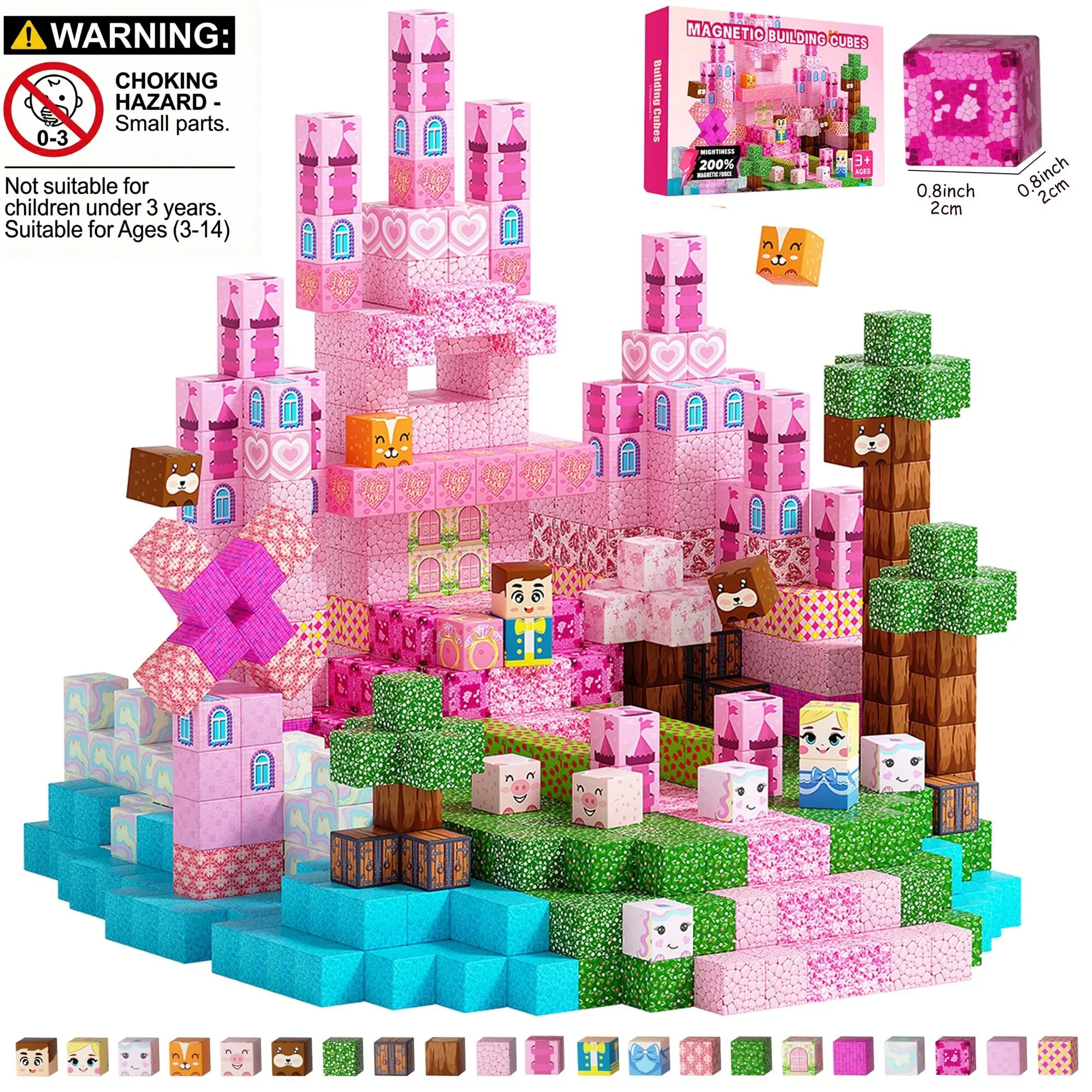 200/150/100 PCS Pink Princess Castle Magnetic Tiles, Magnetic Building Set, Montessori STEM Toys for Girls 3-8, Creative Sensory Building Blocks, Perfect Kids Educational Birthday Gifts.