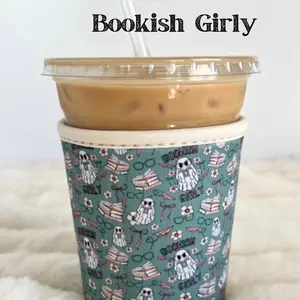 Bookish Girly Ghost, Iced Coffee Koozies for 16-18 oz Cups – On-the-Go Accessory to Keep Drinks Cold Stylish Drinkware
