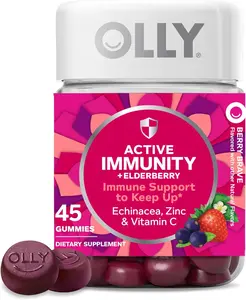 OLLY Active Immunity Gummy, Immune Support Supplement,* Elderberry, Zinc, Vitamin C, Berry Flavored, 15 Day Supply - 45 Count