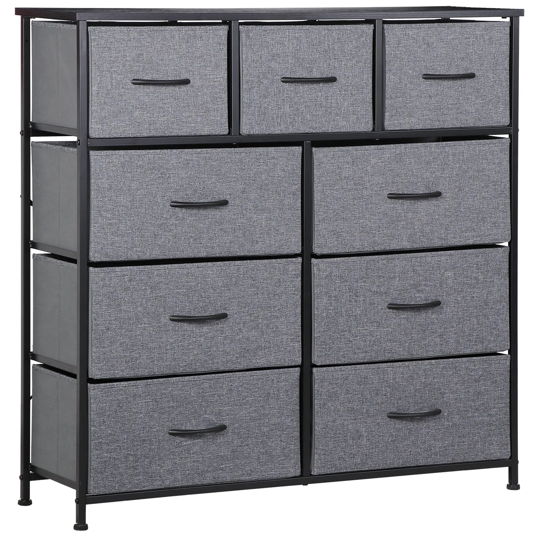 Segawe 9-Drawer Fabric Dresser Chest of Drawers - Tall Fabric Storage Cabinet, 44 lbs Capacity Wood Top, MDF + Steel Frame, Adjustable Ft, Bedroom & Hallway Storage Sideboard Organizer (Black Grey), Fabric Storage Cabinets,summerwins