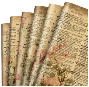 12 Sheet Vintage Floral Wrapping Paper Retro Newspaper Kraft Gift Wrap Bulk Folded Flat Rose Flower Craft Art Paper for Party DIY Wrapping Supplies, 19.7 x 27.6 Inch