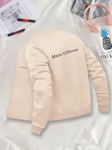 Women's Casual Graphic Jacket, Marac Pattern Baseball Collar, Zipper Front, Fitted Design, All Season Wear, Stylish Outerwear