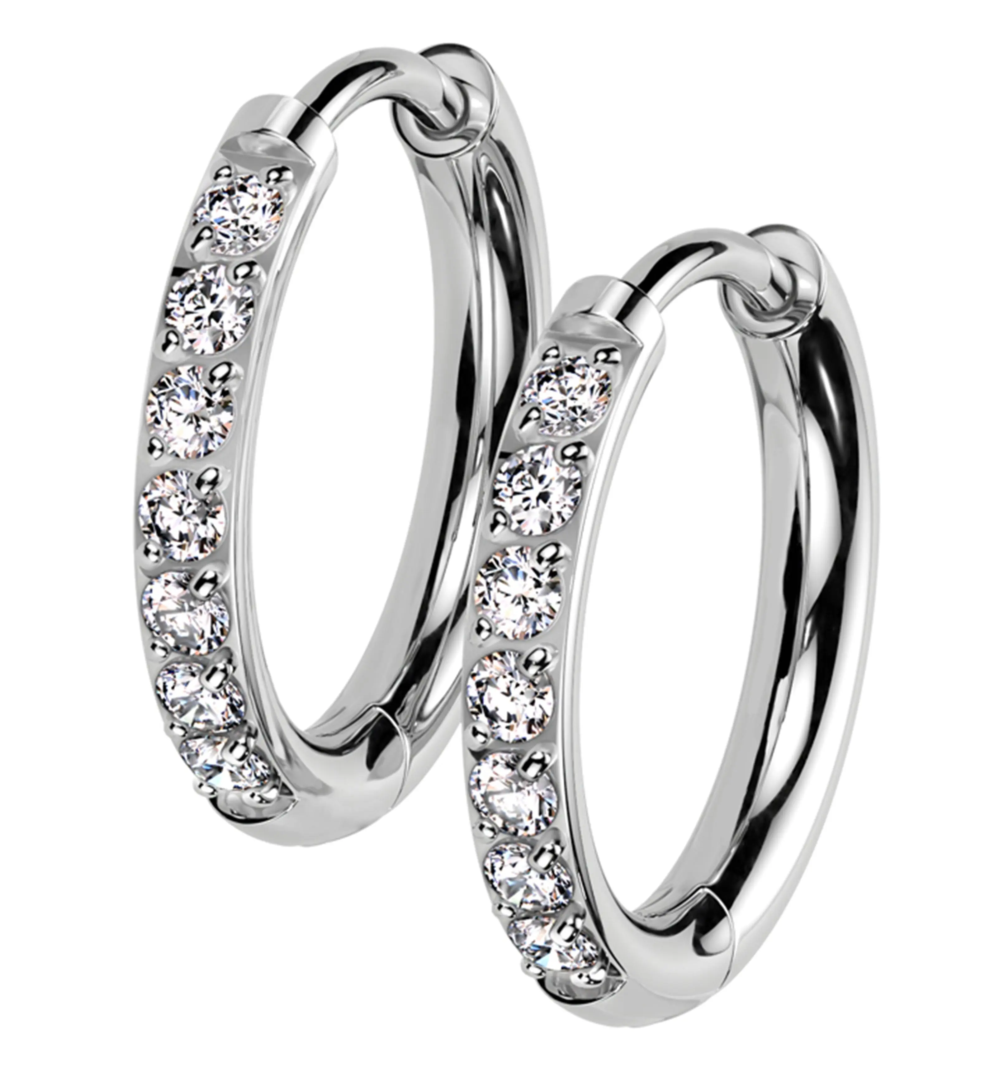 Titanium Clear CZ Hinged Hoop Huggie Earrings Titanium Clear CZ Hinged Hoop Huggie Earrings