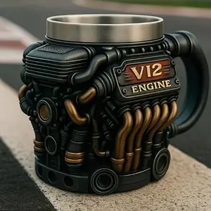 V12 Coffee Mug with Handle, & Retro Design, Ideal for Holiday Gifts, Durable Construction, Seasonal Gift Option