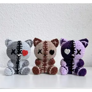 Spooky Kitty Crochet Pattern,  Halloween Amigurumi Crochet, Patched Up At With Heart And Cross Eye