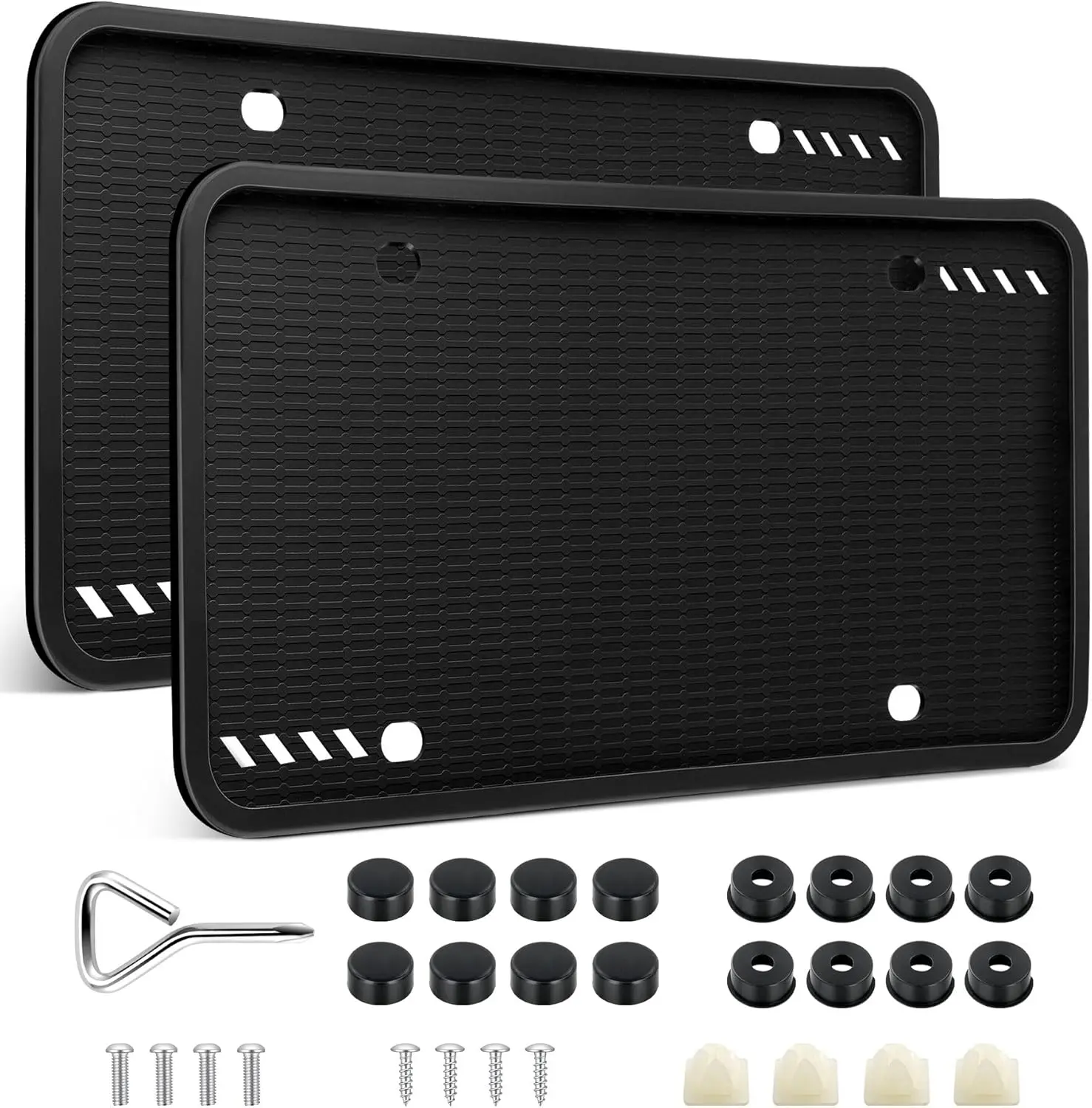 Amiss  Silicone License Plate Frames, 2 Pack Black License Plate Frame, Easy to Install Universal US License Plate Holder, Rust Proof, Weatherproof & Rattle-Proof, Car Exterior Accessories