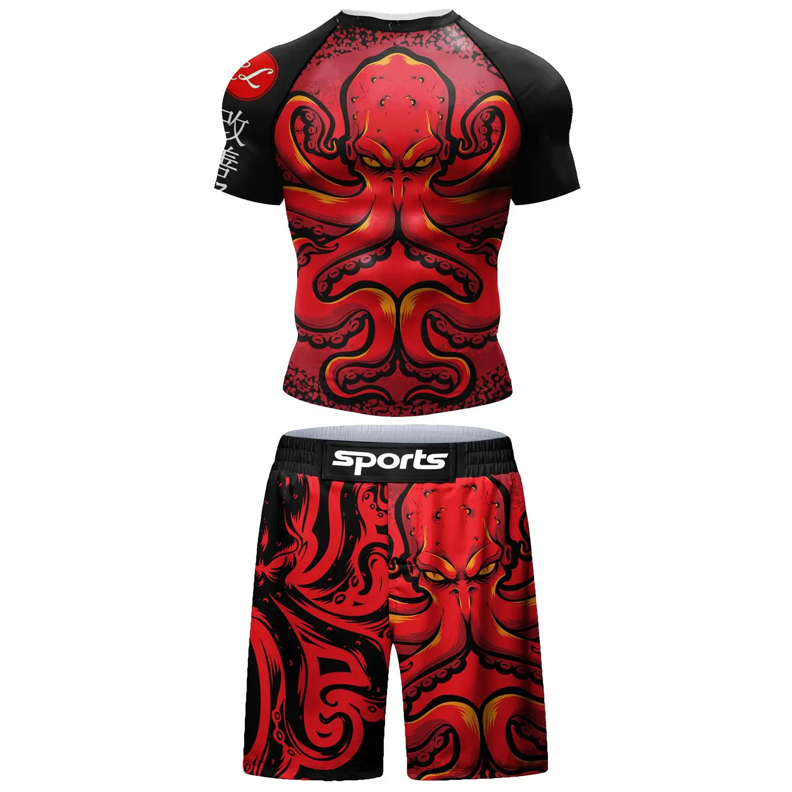 2-Piece Compression Fit Quick-Dry BJJ Jiu-Jitsu Gi Set - Includes Rashguard, MMA Shorts/Muay Thai Pants for Boxing, Grappling, Two-Pieces