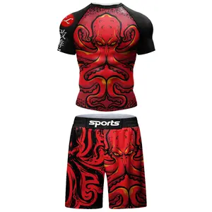 2-Piece Compression Fit Quick-Dry BJJ Jiu-Jitsu Gi Set - Includes Rashguard, MMA Shorts/Muay Thai Pants for Boxing, Grappling, Two-Pieces