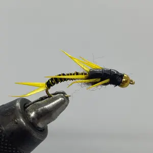 One Dozen (12) Beadhead Wired Stonefly Gold/Black- Strike Fly Company