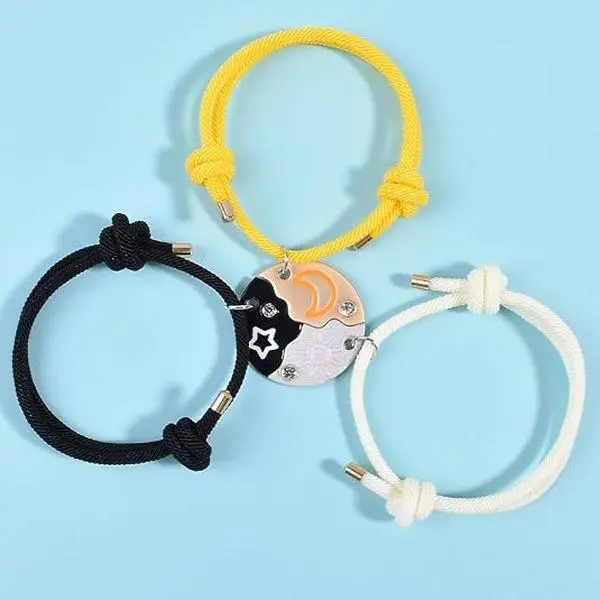 Friendship Matching Bracelets for 3 Best Friends Christmas Birthday Gifts for Besties Bracelets ,Sun-Moon-Star Puzzle Matching Adjustable Braided Rope Jewelry Gifts