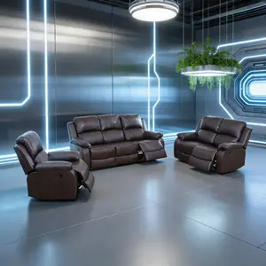 Brown Semi PU & PVC 3-Piece Sofa Set, Modern Durable Couch for Living Room, Soft Comfort Home Furniture