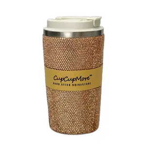 Cupcupmore Champane Bling Coffee Mug Shiny Rhinestone Vacuum Flasks Double Wall Stainless Steel Insulated tumbler with Leak-proof Lid Glitter Water bottled,Sparkle Portable Thermal Mug for Women Men,Keeps Cold 12 Hours and Hot 6 Hours Drinkware Cup