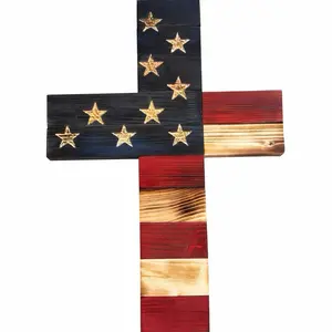 Wooden American Flag Cross - Decorative Religious Symbol for Home Decor