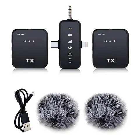 PQRQP 3 in 1 Wireless Lavalier Microphones for iPhone, iPad, Android, Camera, USB-C Microphone, 7-Hour Battery, Mini Microphone with Noise Reduction for Video Recording, Vlog Audio Amplifier Smartphone