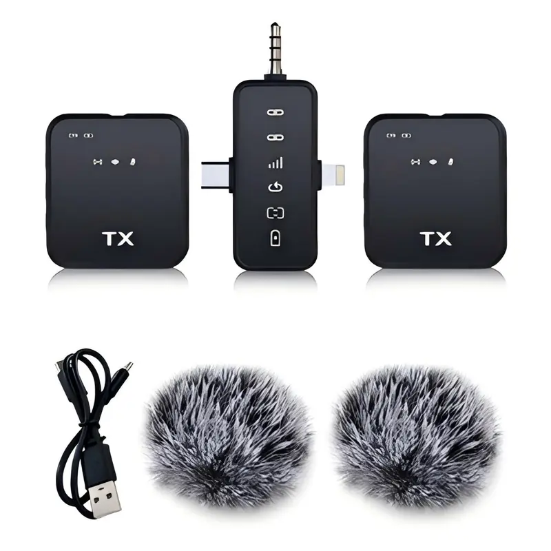 PQRQP 3 in 1 Wireless Lavalier Microphones for iPhone, iPad, Android, Camera, USB-C Microphone, 7-Hour Battery, Mini Microphone with Noise Reduction for Video Recording, Vlog Audio Amplifier Smartphone