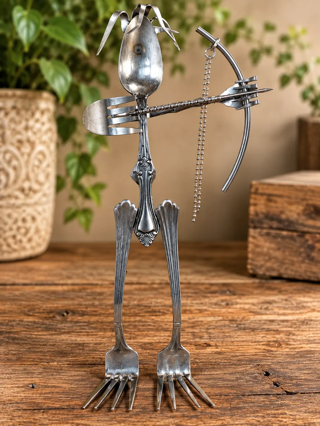 Archer Handmade Silverware Sculpture - Unique Repurposed Forks & Spoons Art Piece - Perfect for Home Decor & Gift