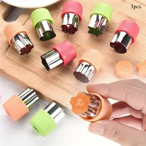 3Pcs Vegetable Cutter Shapes Set, Cookie Cutter Decorative Food, Stainless Steel Fruit Stamps Mold, Cute Cartoon Animals Star Heart Shape Kids Food Baking Tools For Mini Pie, Fruit, Cookie, Vegetable Baking Supplies