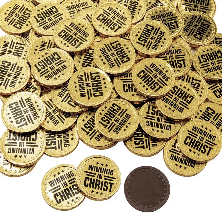 Winning in Christ Gold Chocolate Coins - 75 Pc. for Church Events
