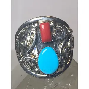 Navajo ring size 10 turquoise coral sterling silver southwest women men