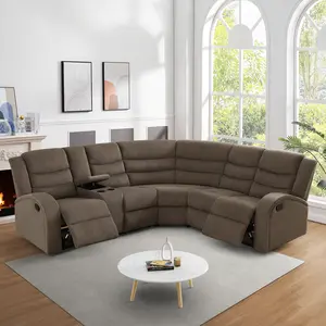 Brown Stripe Fabric 3-Piece Intelligent Recliner Sofa Set, Overstuffed Comfort Modern Living Room Furniture with Adjustable Reclining Seats